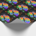 [ Thumbnail: Colorful Fireworks + Rainbow Pattern "13" Event # Wrapping Paper ]