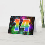 [ Thumbnail: Colorful Fireworks + Rainbow Pattern "14" Event # Card ]