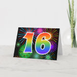 [ Thumbnail: Colorful Fireworks + Rainbow Pattern "16" Event # Card ]