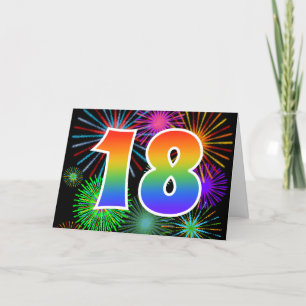 Colorful Fireworks + Rainbow Pattern "18" Event # Card