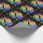[ Thumbnail: Colorful Fireworks + Rainbow Pattern "18" Event # Wrapping Paper ]