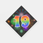[ Thumbnail: Colorful Fireworks + Rainbow Pattern "19" Event # Napkins ]