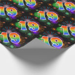 [ Thumbnail: Colorful Fireworks + Rainbow Pattern "19" Event # Wrapping Paper ]