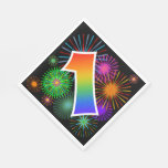 [ Thumbnail: Colorful Fireworks + Rainbow Pattern "1" Event # Napkins ]