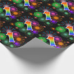 [ Thumbnail: Colorful Fireworks + Rainbow Pattern "1" Event # Wrapping Paper ]