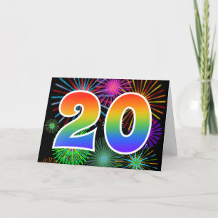 Colorful Fireworks + Rainbow Pattern "20" Event # Card