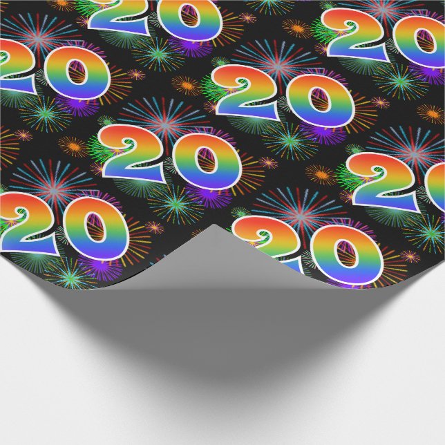 Colorful Fireworks + Rainbow Pattern "20" Event # Wrapping Paper (Corner)