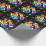 [ Thumbnail: Colorful Fireworks + Rainbow Pattern "21" Event # Wrapping Paper ]