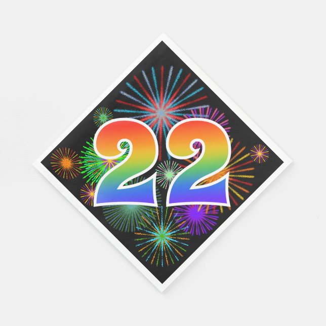 Colorful Fireworks + Rainbow Pattern "22" Event # Napkins (Corner)