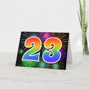 Colorful Fireworks + Rainbow Pattern "23" Event # Card