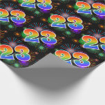 [ Thumbnail: Colorful Fireworks + Rainbow Pattern "23" Event # Wrapping Paper ]