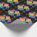 [ Thumbnail: Colorful Fireworks + Rainbow Pattern "24" Event # Wrapping Paper ]