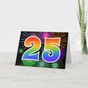 Colorful Fireworks + Rainbow Pattern "25" Event # Card