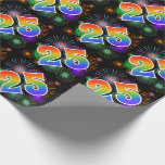 [ Thumbnail: Colorful Fireworks + Rainbow Pattern "25" Event # Wrapping Paper ]