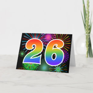 Colorful Fireworks + Rainbow Pattern "26" Event # Card