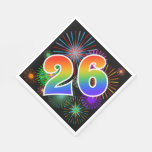 [ Thumbnail: Colorful Fireworks + Rainbow Pattern "26" Event # Napkins ]
