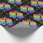 [ Thumbnail: Colorful Fireworks + Rainbow Pattern "28" Event # Wrapping Paper ]