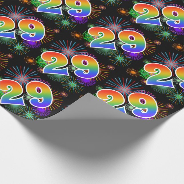 Colorful Fireworks + Rainbow Pattern "29" Event # Wrapping Paper (Corner)