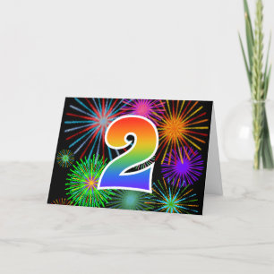 Colorful Fireworks + Rainbow Pattern "2" Event # Card
