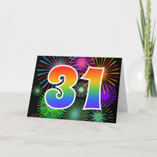 Colorful Fireworks + Rainbow Pattern "31" Event # Card