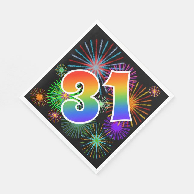 Colorful Fireworks + Rainbow Pattern "31" Event # Napkins (Corner)