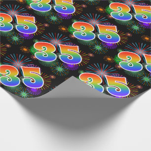 Colorful Fireworks + Rainbow Pattern "35" Event # Wrapping Paper