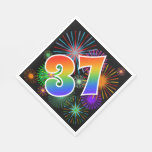[ Thumbnail: Colorful Fireworks + Rainbow Pattern "37" Event # Napkins ]