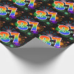 [ Thumbnail: Colorful Fireworks + Rainbow Pattern "37" Event # Wrapping Paper ]