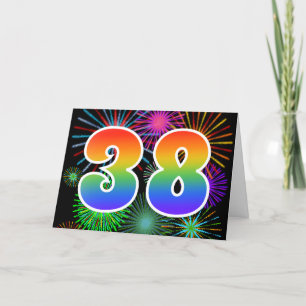 Colorful Fireworks + Rainbow Pattern "38" Event # Card