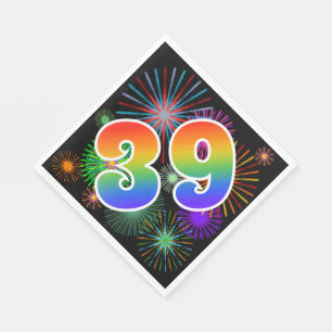 Colorful Fireworks + Rainbow Pattern "39" Event # Napkins