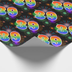 Colorful Fireworks + Rainbow Pattern "39" Event # Wrapping Paper