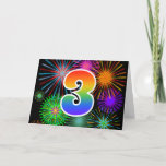 [ Thumbnail: Colorful Fireworks + Rainbow Pattern "3" Event # Card ]