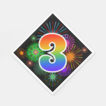 [ Thumbnail: Colorful Fireworks + Rainbow Pattern "3" Event # Napkins ]