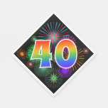 [ Thumbnail: Colorful Fireworks + Rainbow Pattern "40" Event # Napkins ]