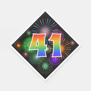 Colorful Fireworks + Rainbow Pattern "41" Event # Napkins