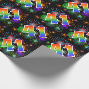 Colorful Fireworks + Rainbow Pattern "41" Event # Wrapping Paper