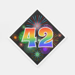 [ Thumbnail: Colorful Fireworks + Rainbow Pattern "42" Event # Napkins ]