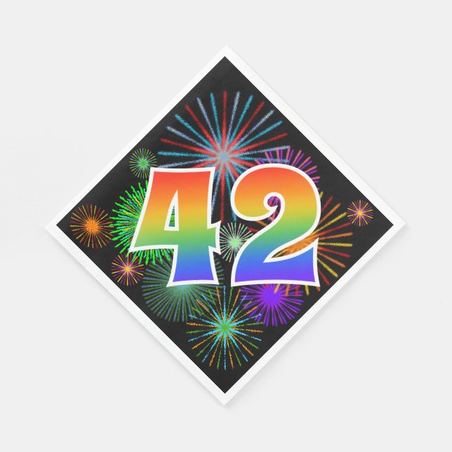 Colorful Fireworks + Rainbow Pattern "42" Event # Napkins (Corner)