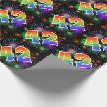 [ Thumbnail: Colorful Fireworks + Rainbow Pattern "42" Event # Wrapping Paper ]
