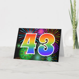 Colorful Fireworks + Rainbow Pattern "43" Event # Card
