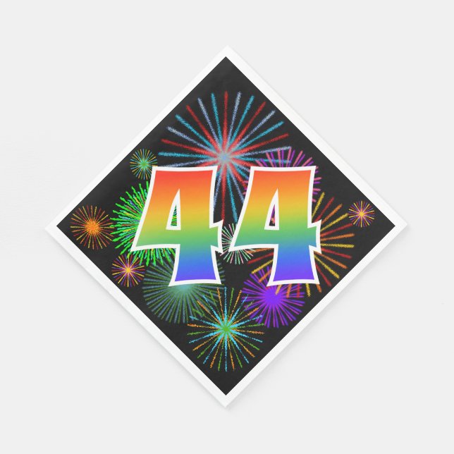 Colorful Fireworks + Rainbow Pattern "44" Event # Napkins (Corner)