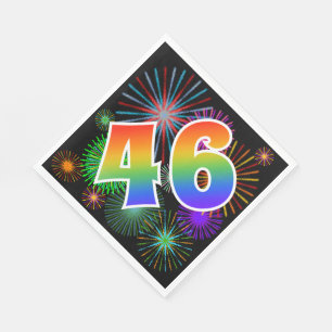Colorful Fireworks + Rainbow Pattern "46" Event # Napkins