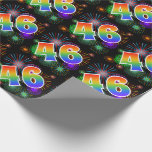 [ Thumbnail: Colorful Fireworks + Rainbow Pattern "46" Event # Wrapping Paper ]