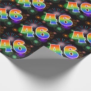 Colorful Fireworks + Rainbow Pattern "46" Event # Wrapping Paper