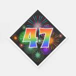 [ Thumbnail: Colorful Fireworks + Rainbow Pattern "47" Event # Napkins ]