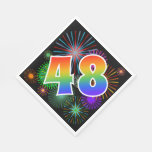 [ Thumbnail: Colorful Fireworks + Rainbow Pattern "48" Event # Napkins ]