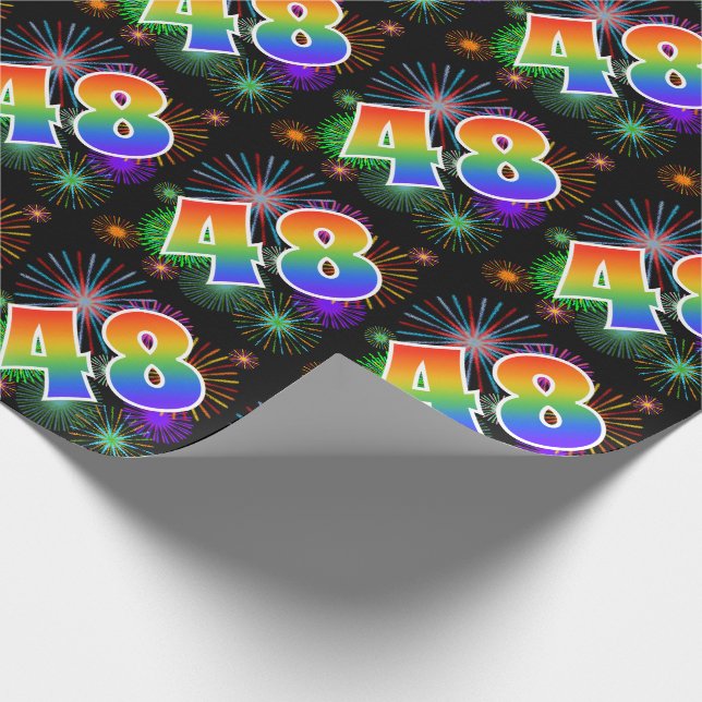 Colorful Fireworks + Rainbow Pattern "48" Event # Wrapping Paper (Corner)