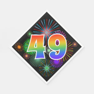 Colorful Fireworks + Rainbow Pattern "49" Event # Napkins