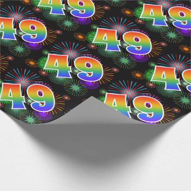 Colorful Fireworks + Rainbow Pattern "49" Event # Wrapping Paper (Corner)