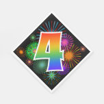 [ Thumbnail: Colorful Fireworks + Rainbow Pattern "4" Event # Napkins ]